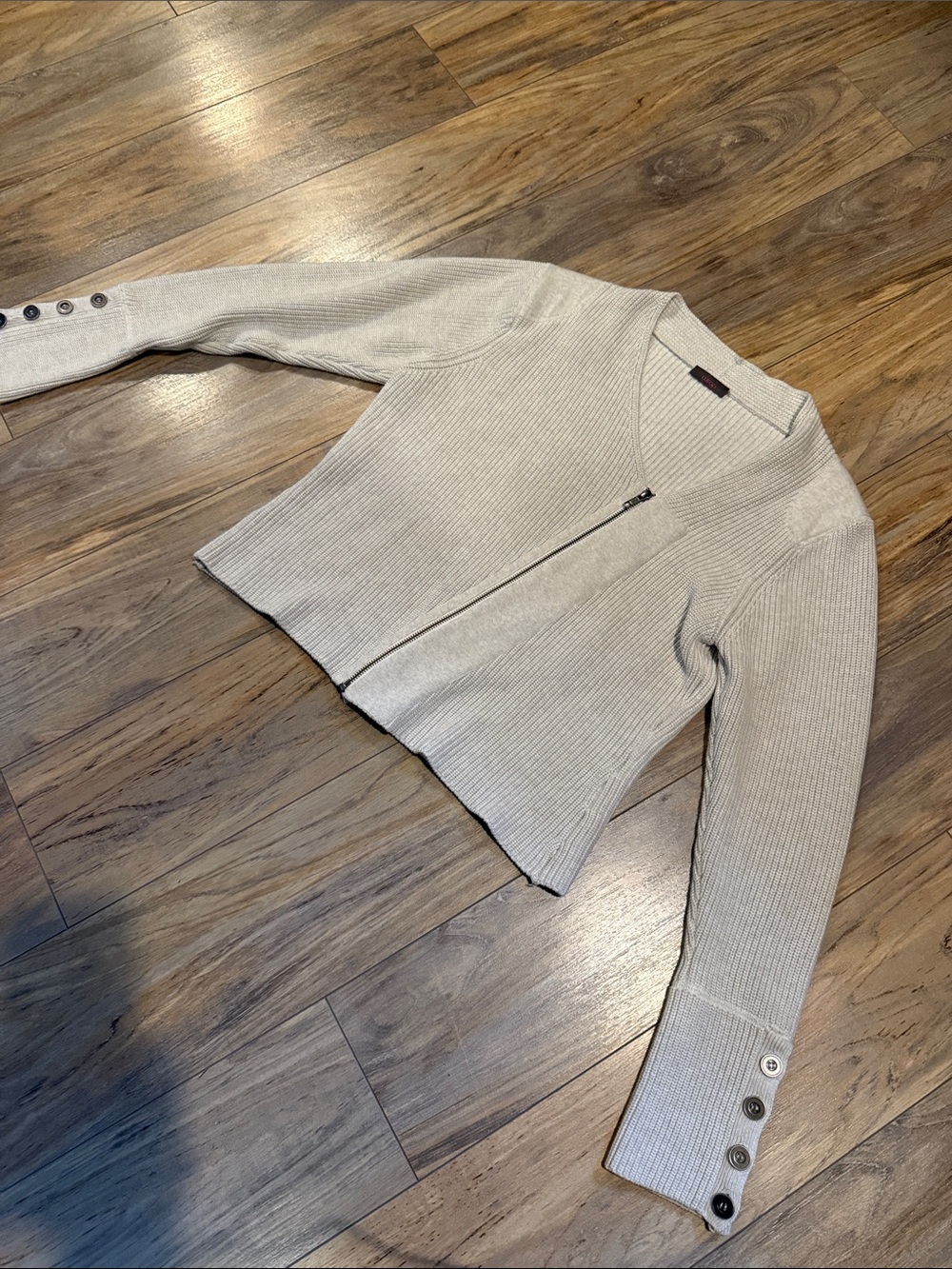 Tailored Cream Ribbed Zip Cardigan Sweater